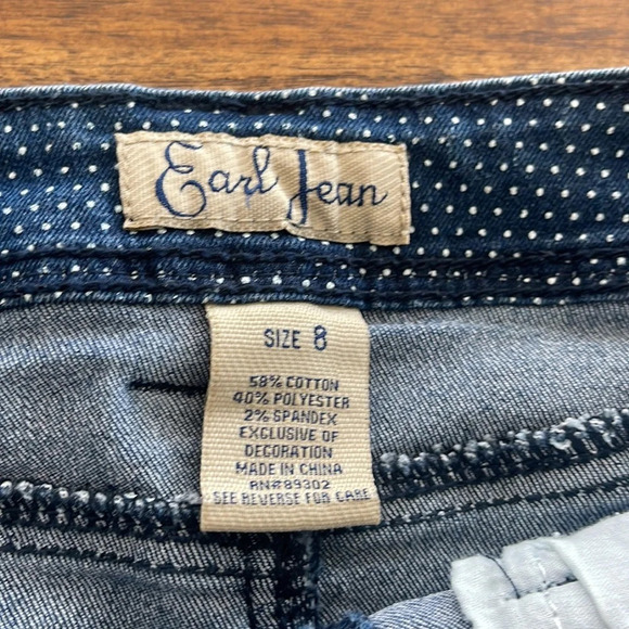 Earl Jean mini Skirt Womens 8 Navy Blue Polka Dot A Line Front Zip light stretch - Picture 11 of 12